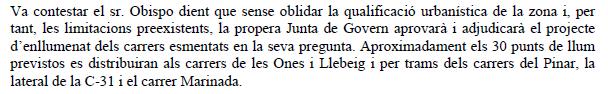 Resposta positiva de l'Ajuntament de Gav al prec d'ERC sollicitant illuminaci per a la banda muntanya de Gav Mar (30 de Setembre de 2010)